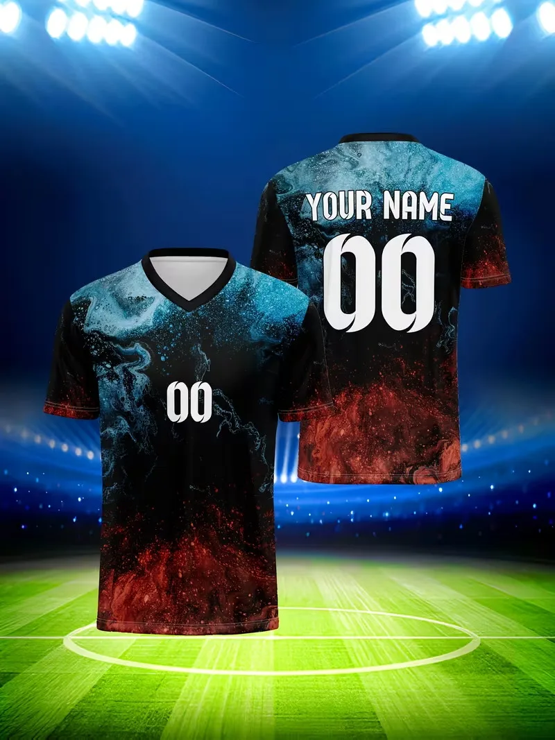 2026 V-Ausschnitt Fußballtrikots Anpassbar mit Namen, Nummern und Logos Kurzarm Atmungsaktives Fußball-T-Shirt für Herren