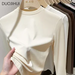 DUOJIHUI Apricot Chicly Soft Basic Long Sleeve Slim Women T-shirts Autumn Simple Casual Solid Color Fashion S-XL Female T-shirts