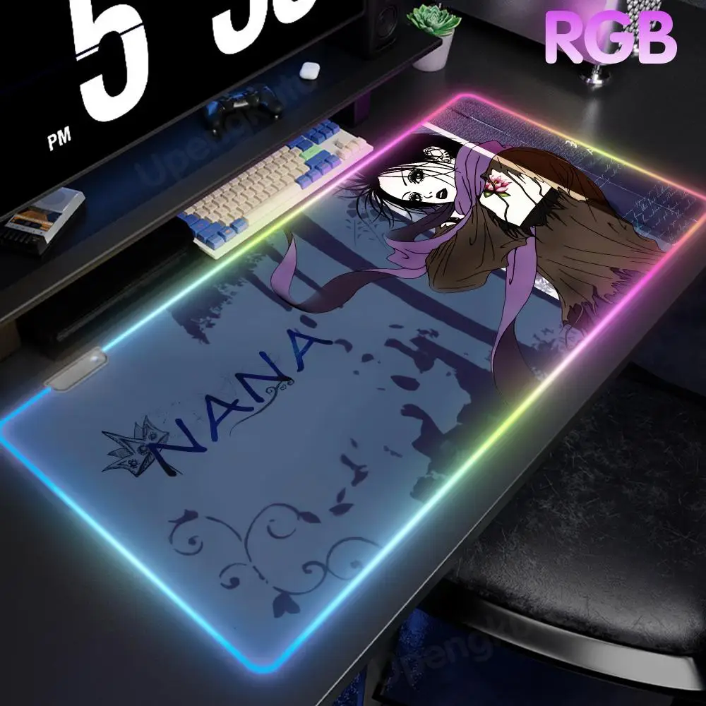 Anime character Nana Luminous Desk Mat Backlit Mouse Keyboard Pad RGB Mouse Pad LED Large Gamer Luminous Desk 3 mm Mouse Pad Mat