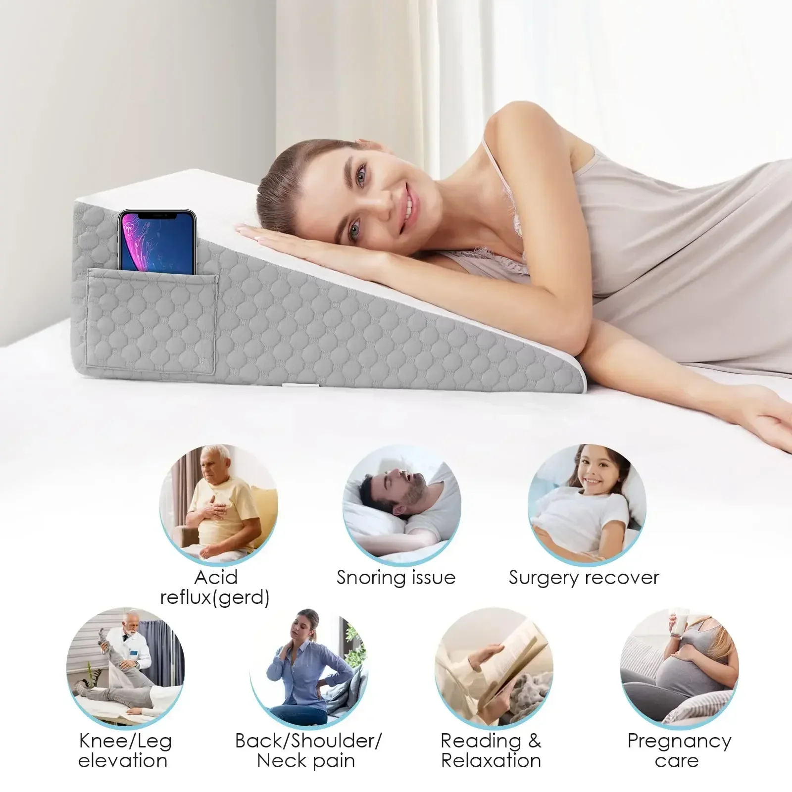 Wedge Pillows for Sleeping, Bed Pillow for After Surgery, Body Positioners for Leg Elevation, Acid Reflux, Gerd, Snoring Relief