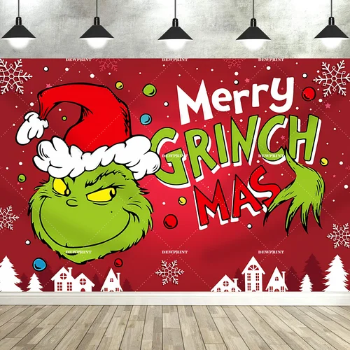 Imagen 2 del producto Fondo de fotografía de Navidad de invierno, regalos de fiesta temáticos de monstruo de pelo verde, decoración de retrato familiar para niños, telón de fondo para estudio fotográfico