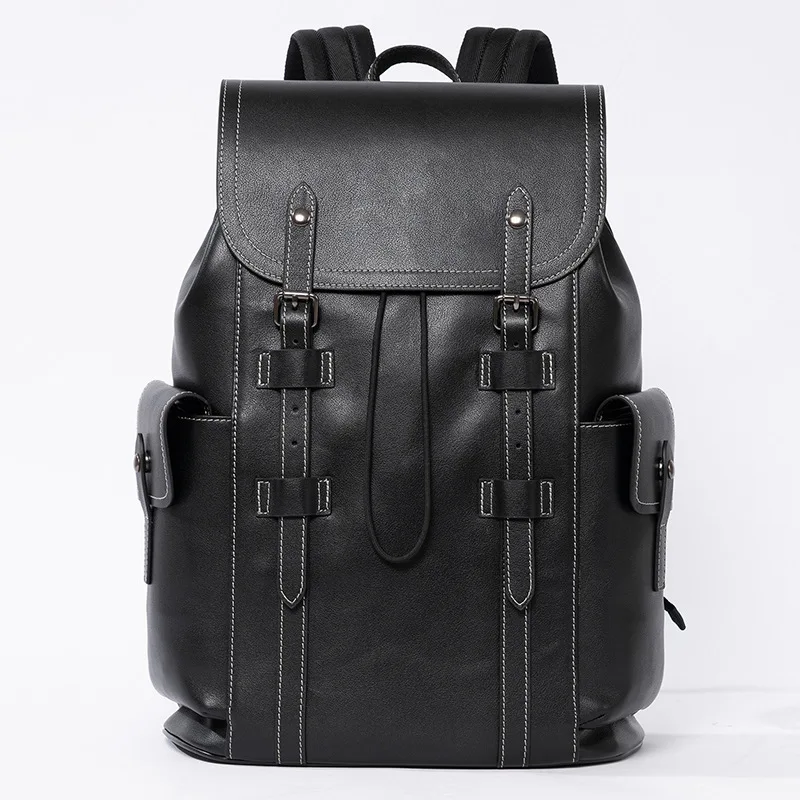 New 2027 Business Men's Backpack Genuine First Layer Cowhide Leather Large Capacity 15.6 Inch Laptop Travel Bag Schoolbag