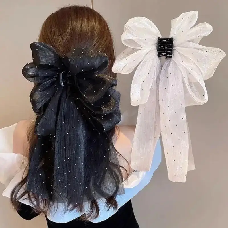 1 Stück Four Seasons Vintage Sparkle Bow Haarklammer, geeignet für Party/Datum, Netzstoff mit glitzerndem Strass-Design für sicheren Halt des Haares – Detail 1