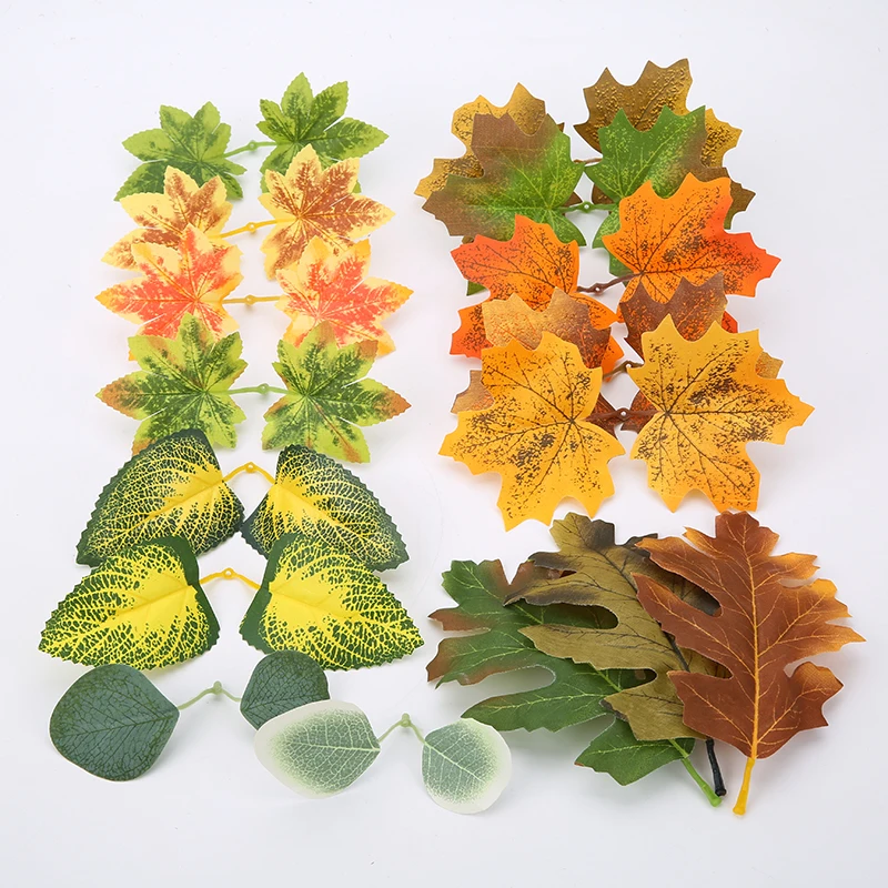 10Pcs Artificial Maple Leaves Fake Fall Leaf Artificial Plants For Autumn Decoration Wedding Home Wreath Christmas Decoration