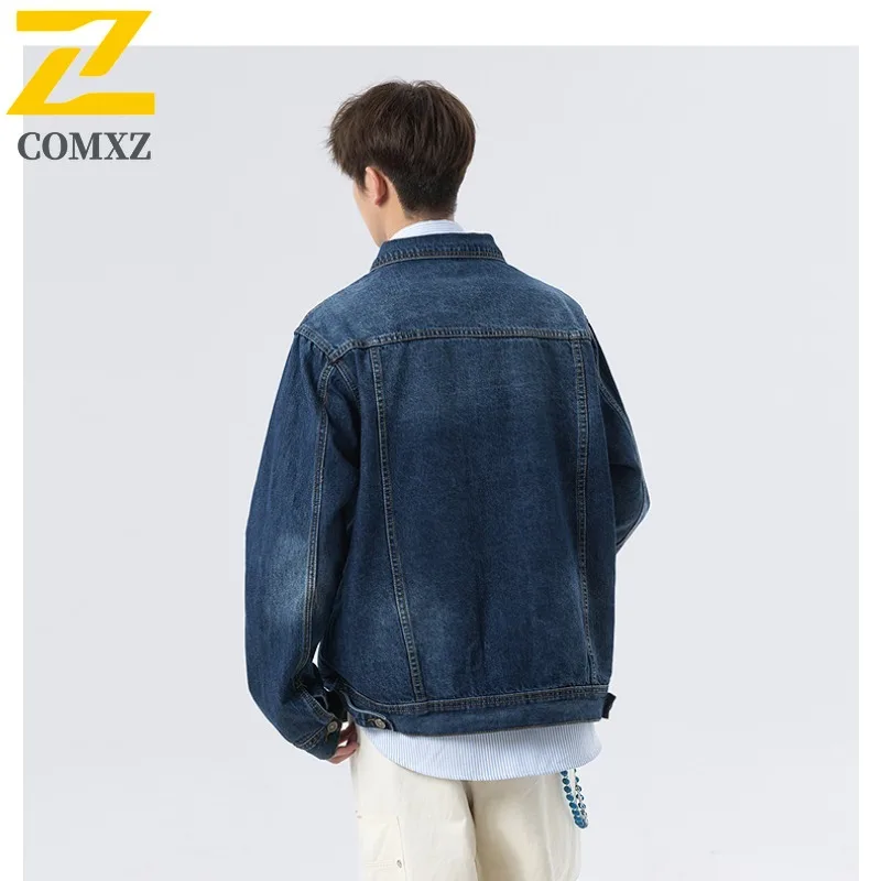 Mens Vintage Denim Jacket Korean Style Waterproof Windproof Streetwear Coat Breathable Loose Fit Autumn Outdoor Casual Outerwear