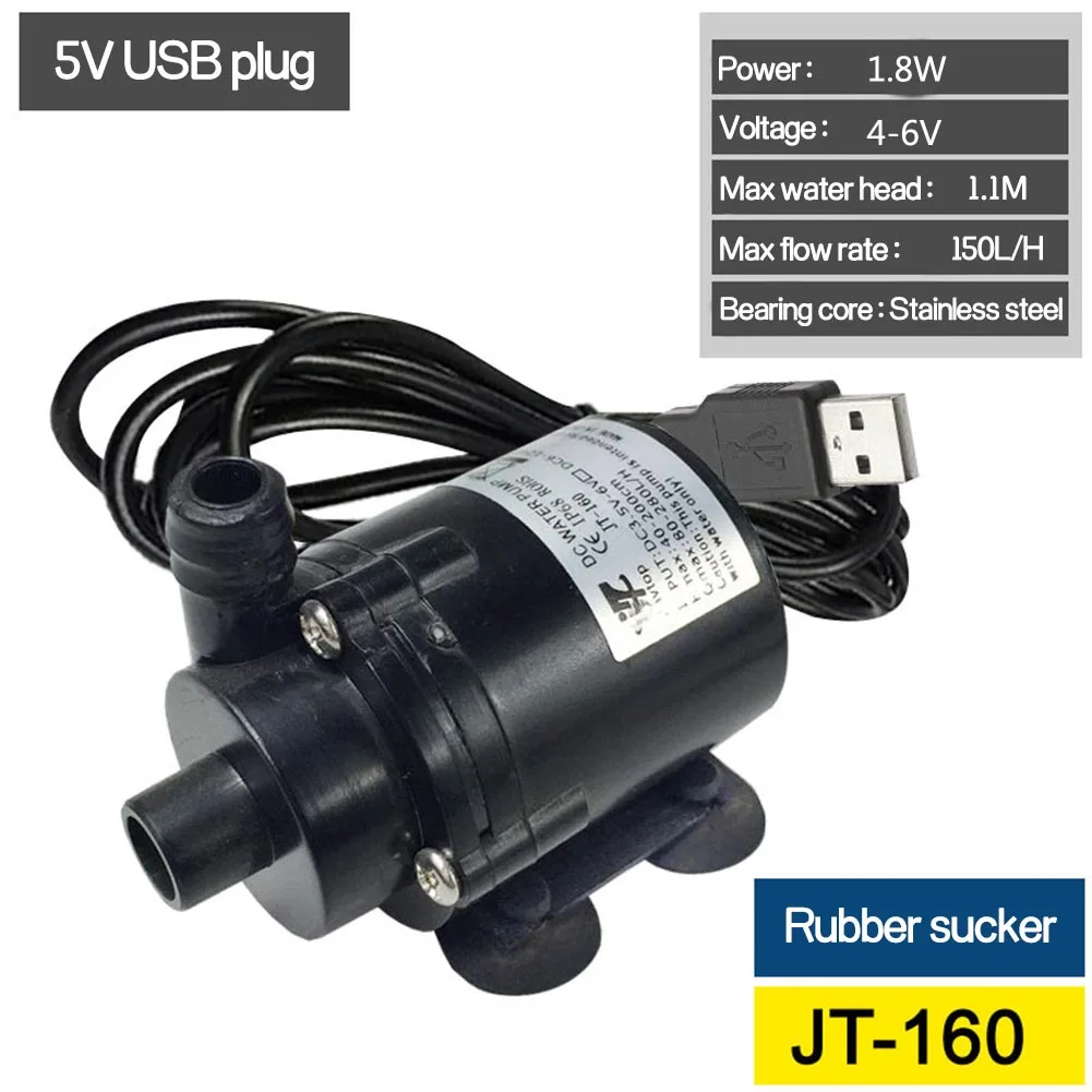 USB DC 5V 12W Ultra-quiet Mini Brushless Water Pump Fish Tank Waterproof Submersible Fountain Aquarium Circulating 280L/H Lift