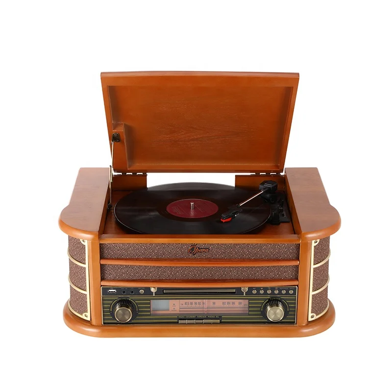 Turntable USB SD Bt Wooden Player Vinyl Record Gramophone Player