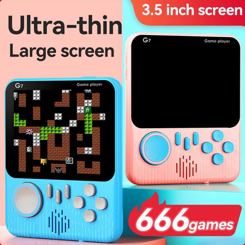 G7 Retro Video Game Console Built-In 666 Game 3.5Inch Screen AV Out Pocket Gamepad Handheld Game Players Controller