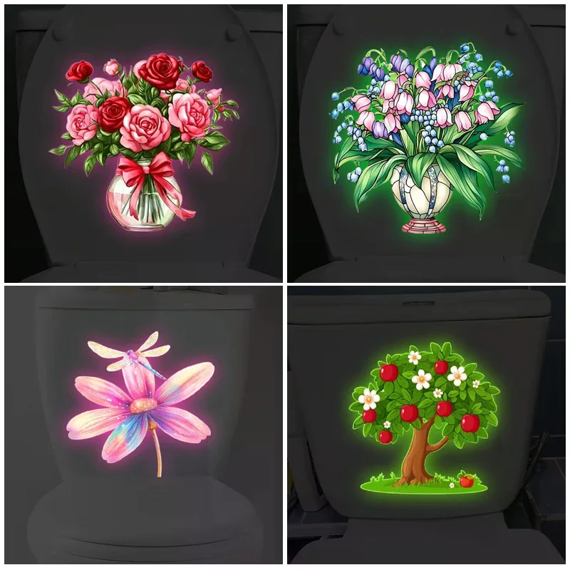 Glow-in-the-Dark Flower Toilet Sticker Luminous Toilet Decal Removable Self-Adhesive Home Decor Stickers For Bedroom Living Room