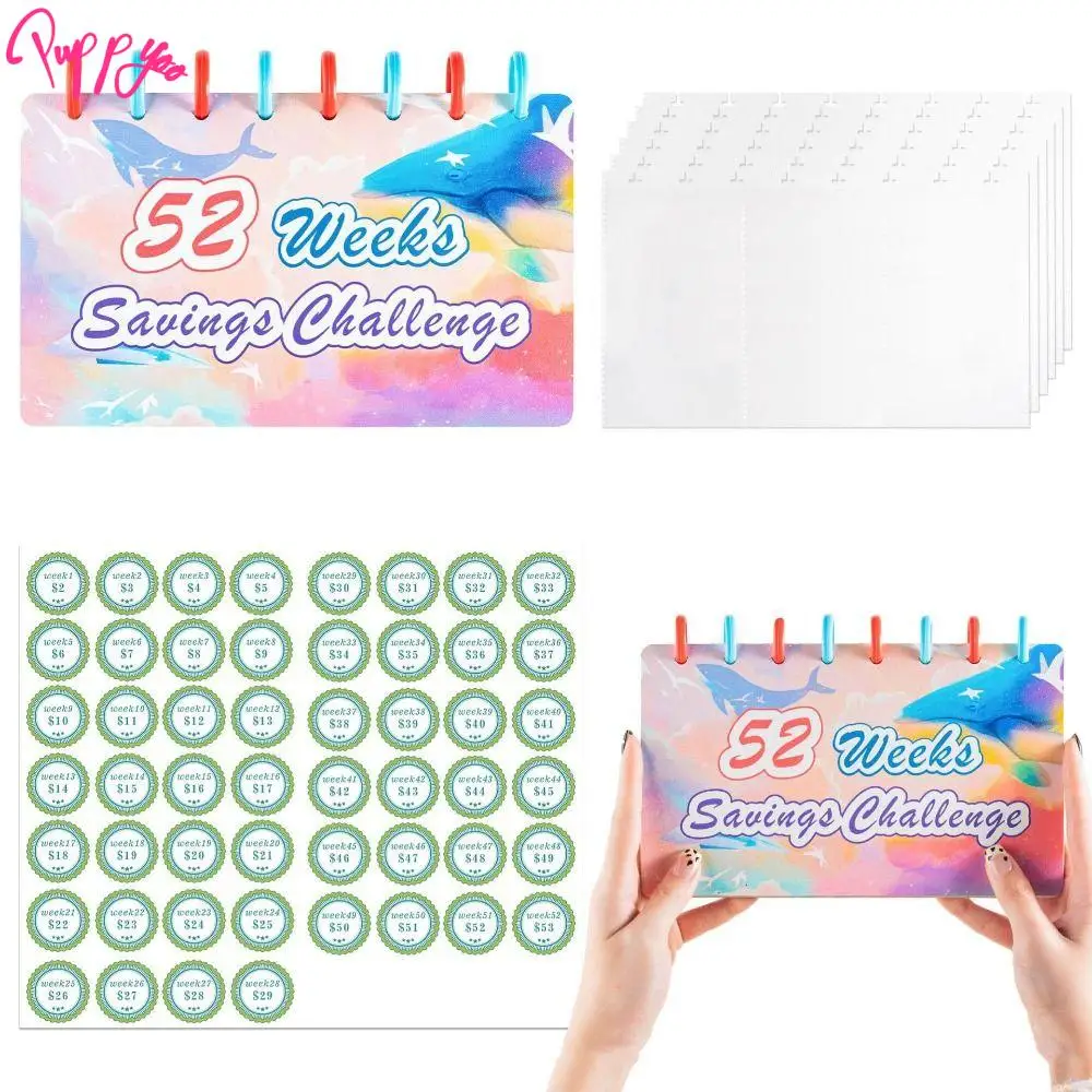 52 Weeks Savings Challenge Notebook Weekly Colorful Budget Binder Planner Loose Leaf Multi Pockets Cash Envelope Saving Binder