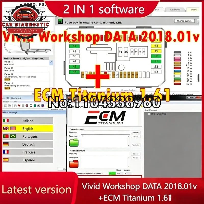 ECM Titanium 1.61 with 26000+ Drivers ECU Tool Compatible with Windows 7/8/10 - Driver ECM 18259+Vivid Workshop DATA 2018.01v