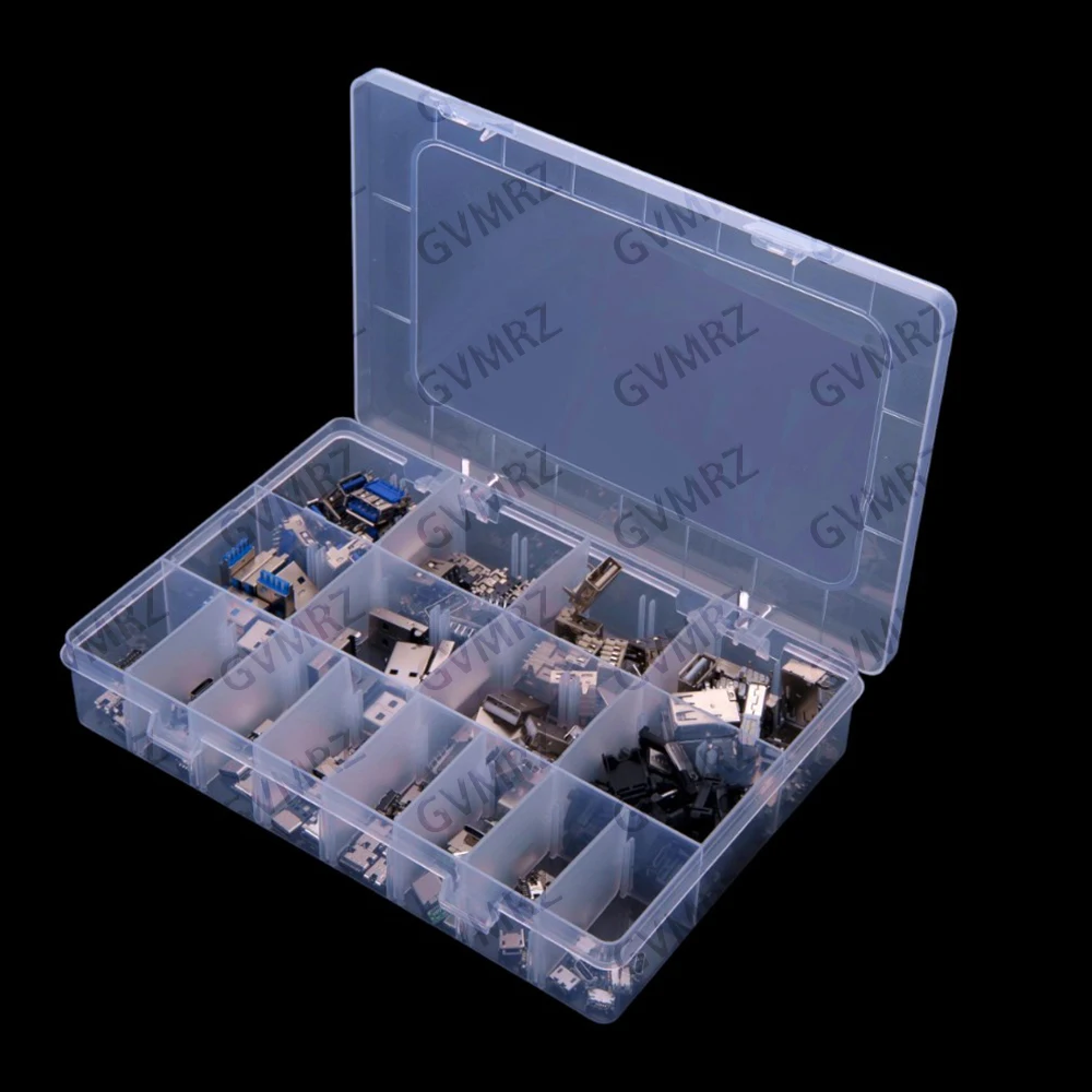 16Values ​​180PCS 2.0 Female Mini Connector Recessed Board MICRO Connector Kit Type A/Type C 3.0 Male USB Female