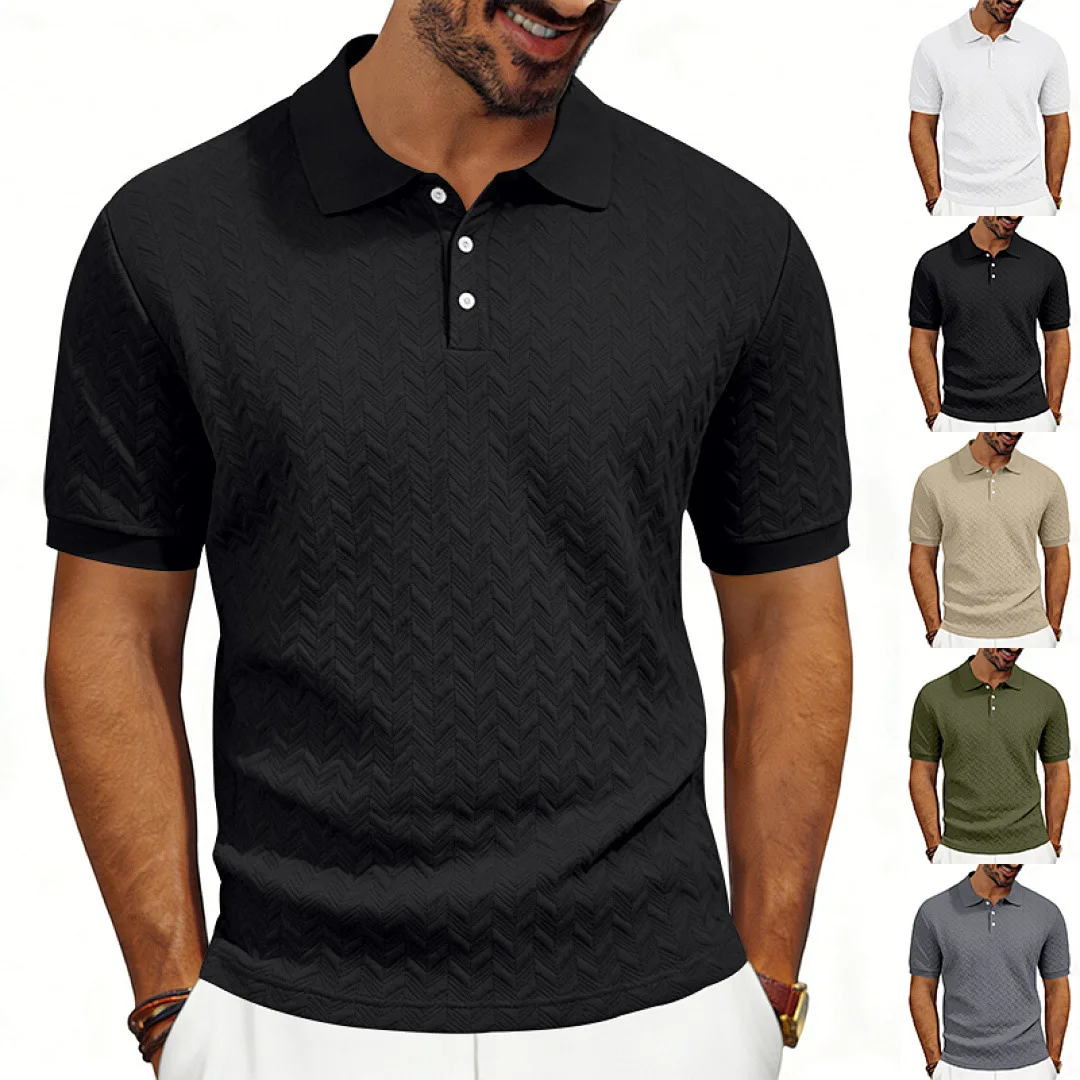 Grenzüberschreitendes Amazon American Heavy-Duty Polo-Shirt mit lockerem Texturmuster, einfarbig, Jacquard, lässig, schlicht, trendig, kurzärmelig – Detail 16
