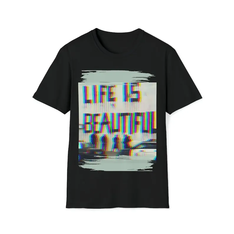 LIFE IS Classic Fit AmplifyDestroy Print Tee Shirt urban street graffiti life is beautiful