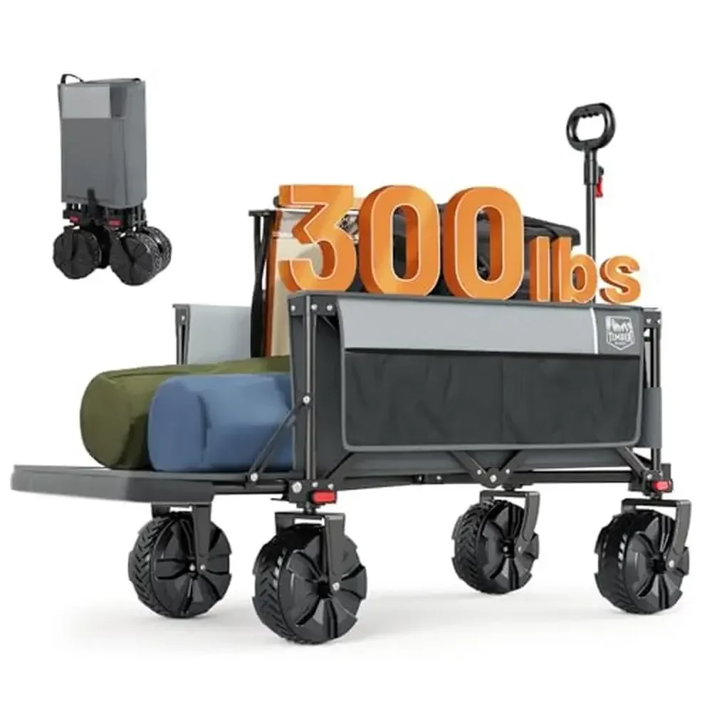 

Extra Large Collapsible Beach Wagon with Tailgate 300lb Capacity All-Terrain Wheels Storage Pockets Adjust Handle Folding Cart