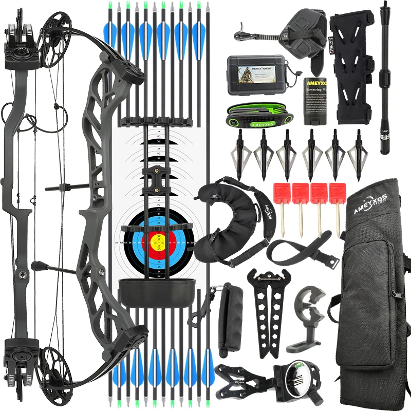 19‑70Lbs Adjustable Archery Compound Bow 320FPS Aluminum Alloy Riser Dual Cam Without Bow Press Needed Right Hand for Hunting Shooting Activities