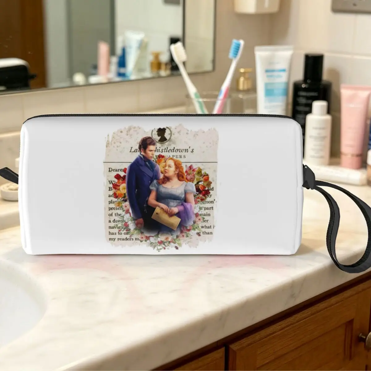 Whistledown Society Papers Netflix Makeup Bag Cosmetic Organizer Toiletry Cosmetic Bag for Women Beauty Travel Pencil Case