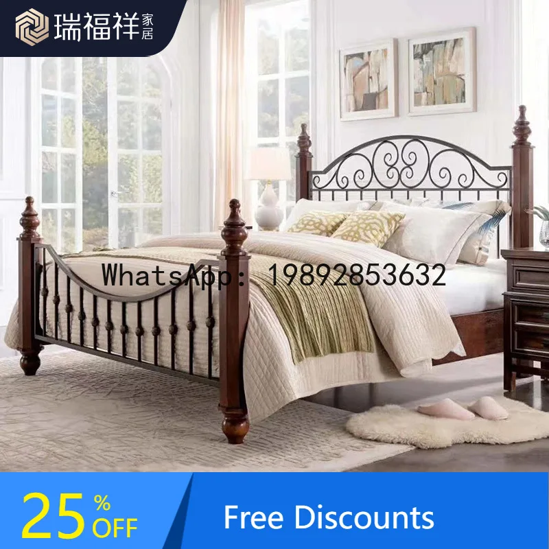 

LYY Iron Art Double Bed American Country Style Master Bedroom Princess 1.5/1.8m Single Frame Pastoral Retro Bed