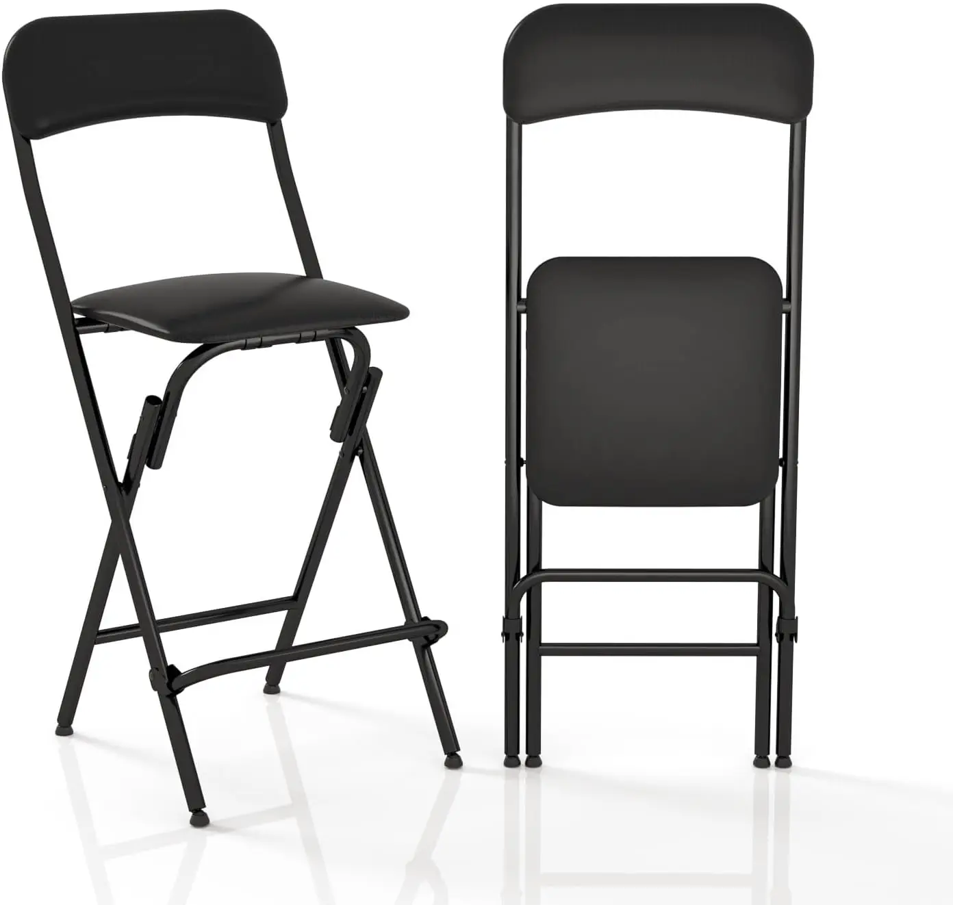 2 Pack Folding Bar Stool With Backrest Metal Collapsible Tall Chair High Counter Stool Portable Seating For Kitchen Dining Bar Patio Black
