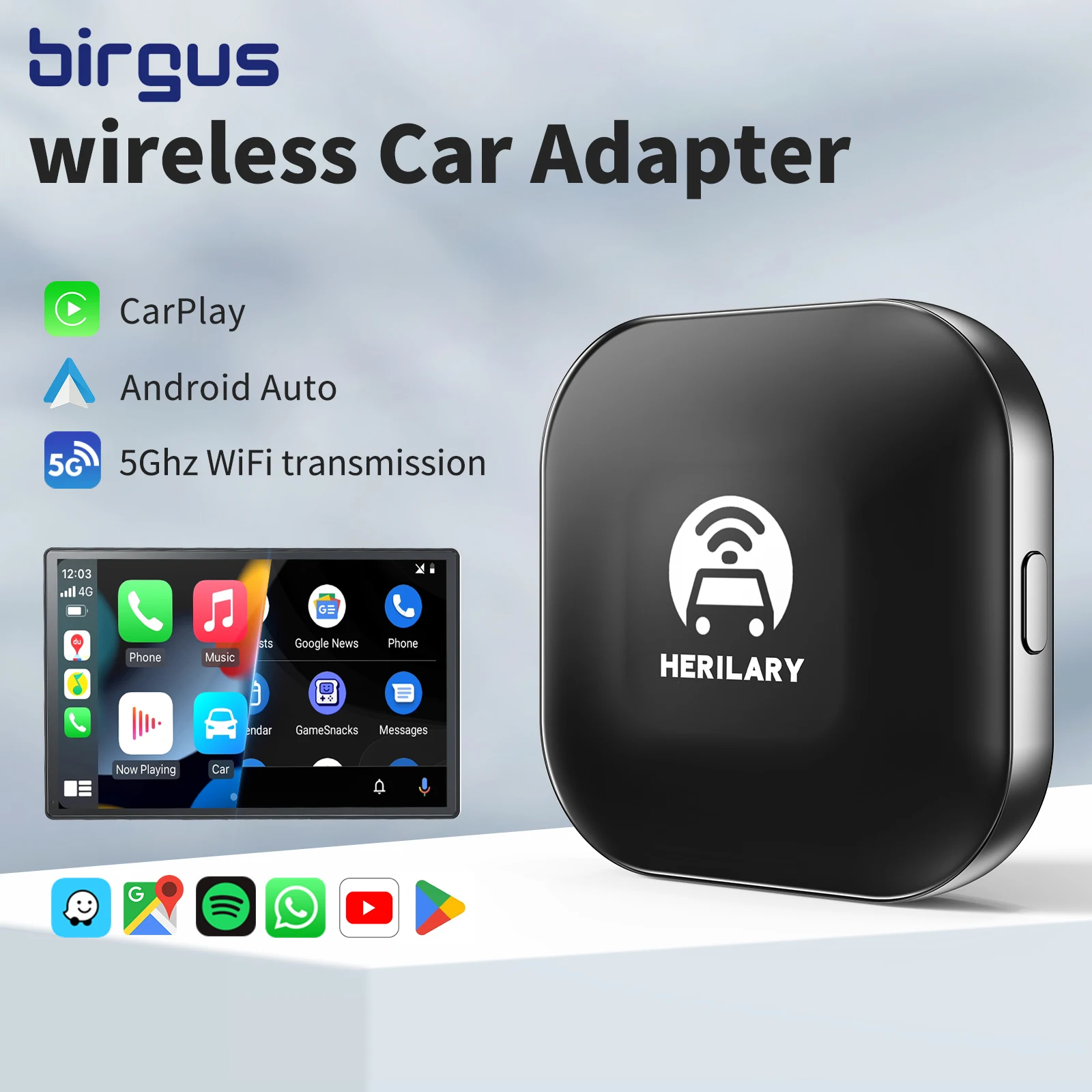 

Birgus C1 AI BOX Wired to Wireless CarPlay Android Auto Adapter for OEM Car USB Type C Plug and Use For 98% Cars For IOS Android