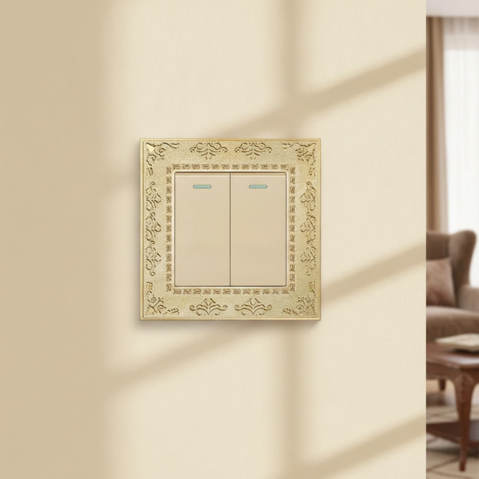 Wall Switch with Decorative Frame Gold-Tone Ornate Wall Switch Panel Hardware European-Style Flush-Mounted