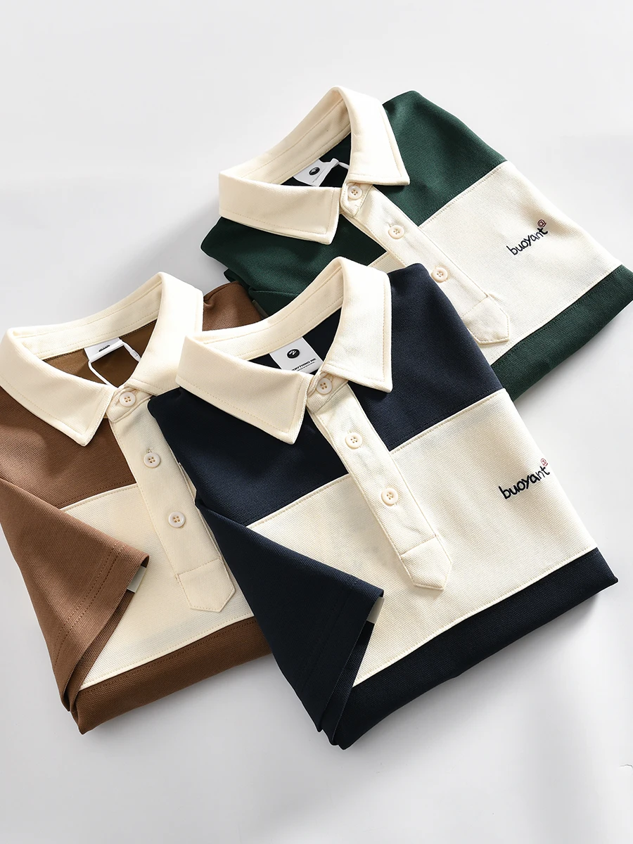 

Loose Short Sleeve Shirt Men's Summer New Line Texture Stripe Patchwork Youth Fashion Polyester Cotton Blend