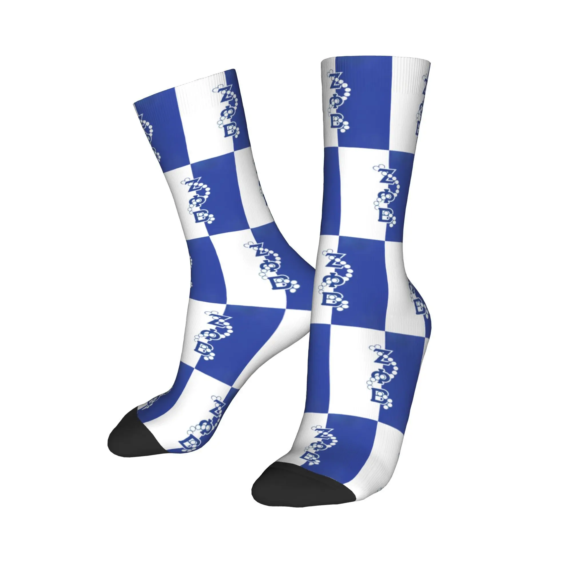 

Custom Cute Print Zeta Phi Beta Logo Socks for Women Men Stretchy Summer Autumn Winter ZOB Sorority Crew Socks