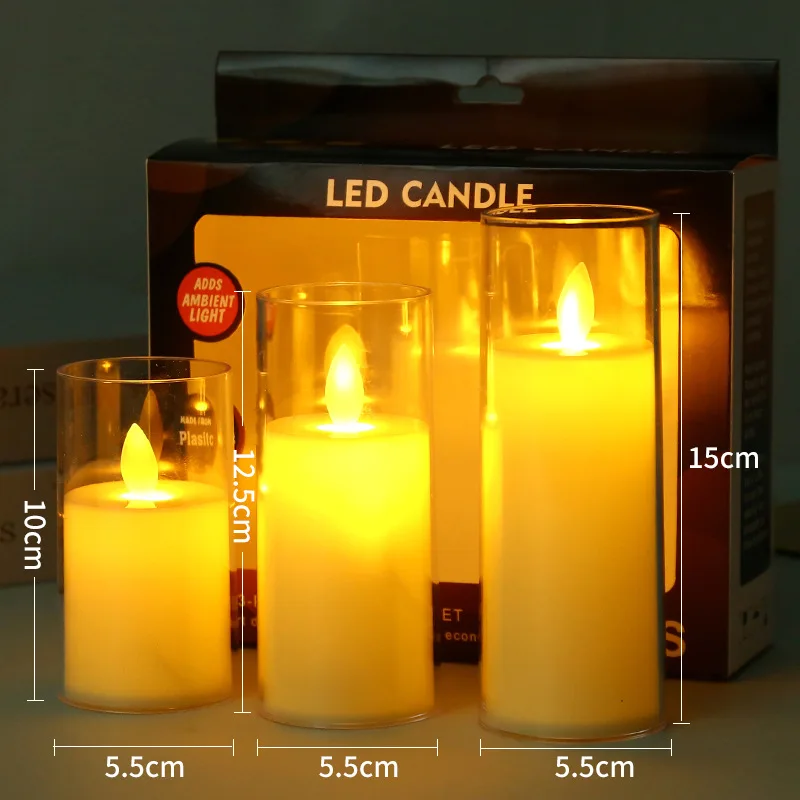 1/3Pcs Led Flameless Electric Candles Lamp Acrylic Glass Battery Flickering Fake Tealight Candle Bulk For Wedding Christmas