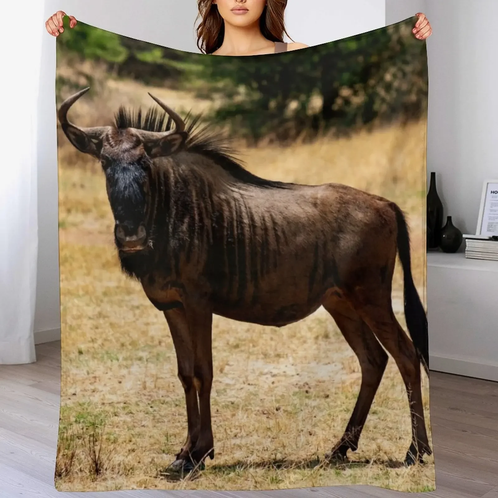 

Blue Wildebeest Throw Blanket Loose Stuffeds Beach Flannel Fabric Blankets