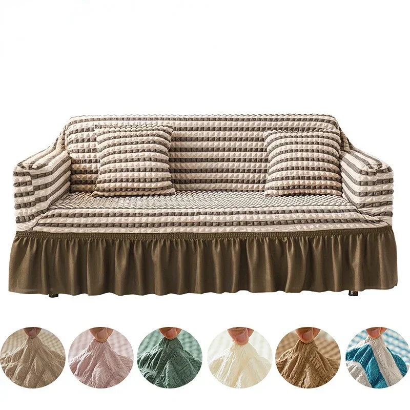 Sofa Cover for Living Room Thick Ruffled Seersucker Elastic L Shaped Corner Sofa Cover 1/2/3/4 Seater Cover for Sofa