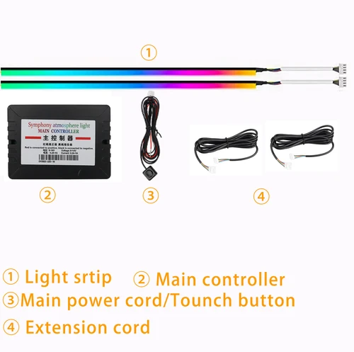 Imagen 2 del producto Control sinfónico por aplicación, tragaluz LED de 256 colores, luz ambiental, atmósfera, luz de techo solar, tragaluz panorámico para techo de coche, luz ambiental