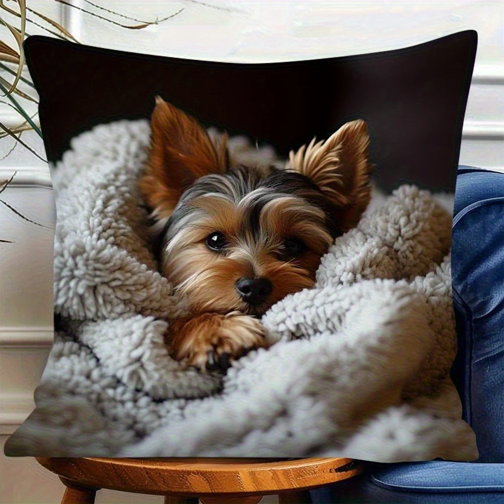 Yorkshire Terrier Fleece Pillowcase - Cozy Blanket Design, Perfect for Sofa, Bed, or Car Decor, No Filler, Contemporary Style