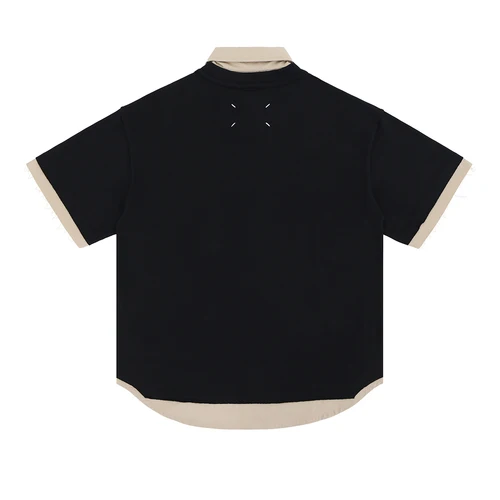 Imagen 2 del producto Camiseta falsa de dos piezas con solapa de manga corta de algodón para hombre, camiseta de verano Vintage informal holgada, camisetas Unisex de gran tamaño