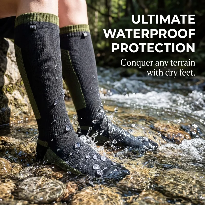 

Men's Waterproof Knee-High Hiking Socks – Breathable Anti-Slip Outdoor Crew Socks for Trekking, Camping,Fishing Wet Terrain