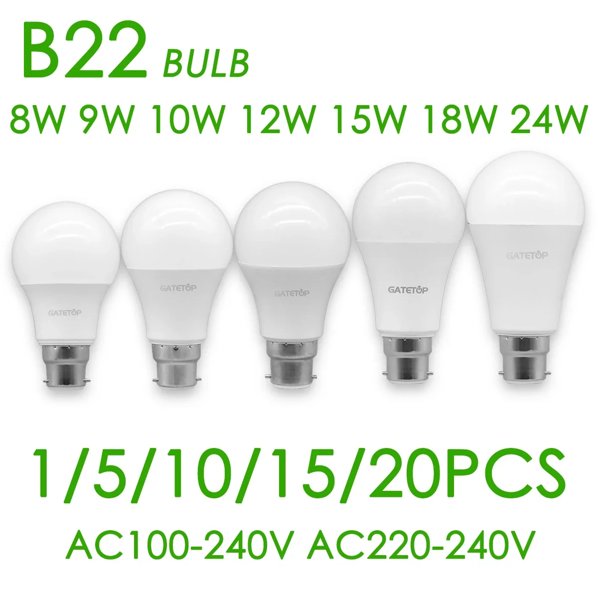 1-20Pack B22 Base LED Bulb Lamps 24W 9W 10W 12W 15W 18W Lighting Bulbs Ac 220V 110V Warm Lighting for  Foyer Decor Lampara Led