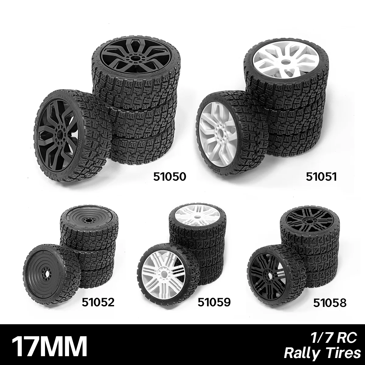 KKPIT 1/7 RC  Rally Tires - Durable All-Terrain Off-Road Bashing Tires  - Durable 17MM Hex (0° Offset)