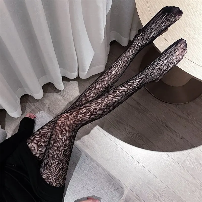 

Sexy Leopard Print Fishnet Stockings Woman Cutout Black Tights Transparent Thin Y2K Medias Socks Party Club Pantyhose.