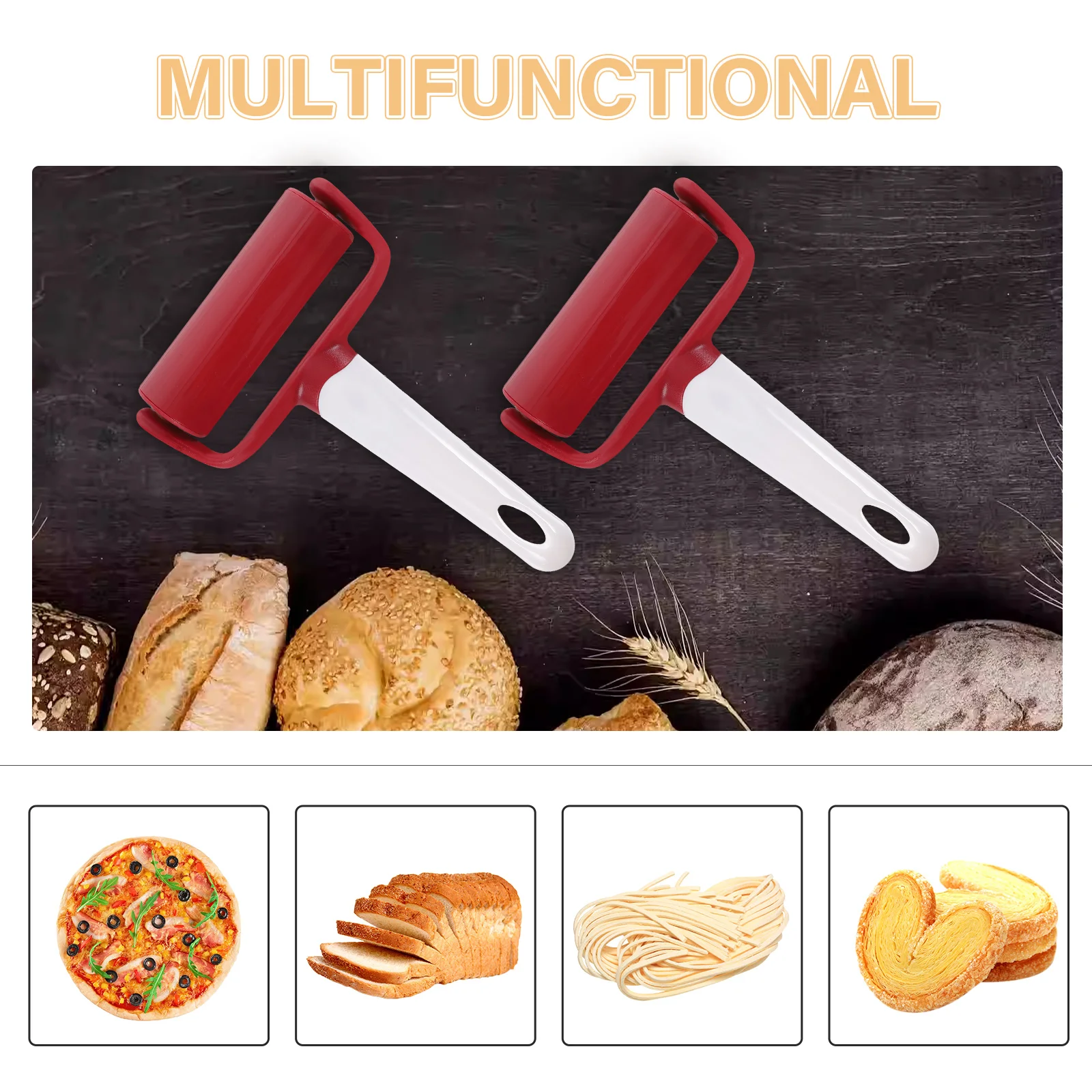 

2pcs Rolling Rod Dumpling Scroll Wheels Dumpling Dough Roller Baker Roller Kitchen Gadget Pasta Maker Baking Supplies
