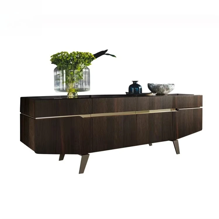 yo-Chinese Factory Custom Buffet Table High Gloss Sideboard Dark Brown square Wood Cabinet Modern Luxury-