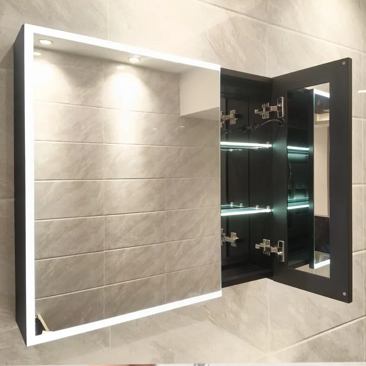 Aluminum Alloy Smart Mirror Cabinet Through Top Non-standard Custom Wall-mounted Toilet Bathroom Storage Rack Integrated Mirror