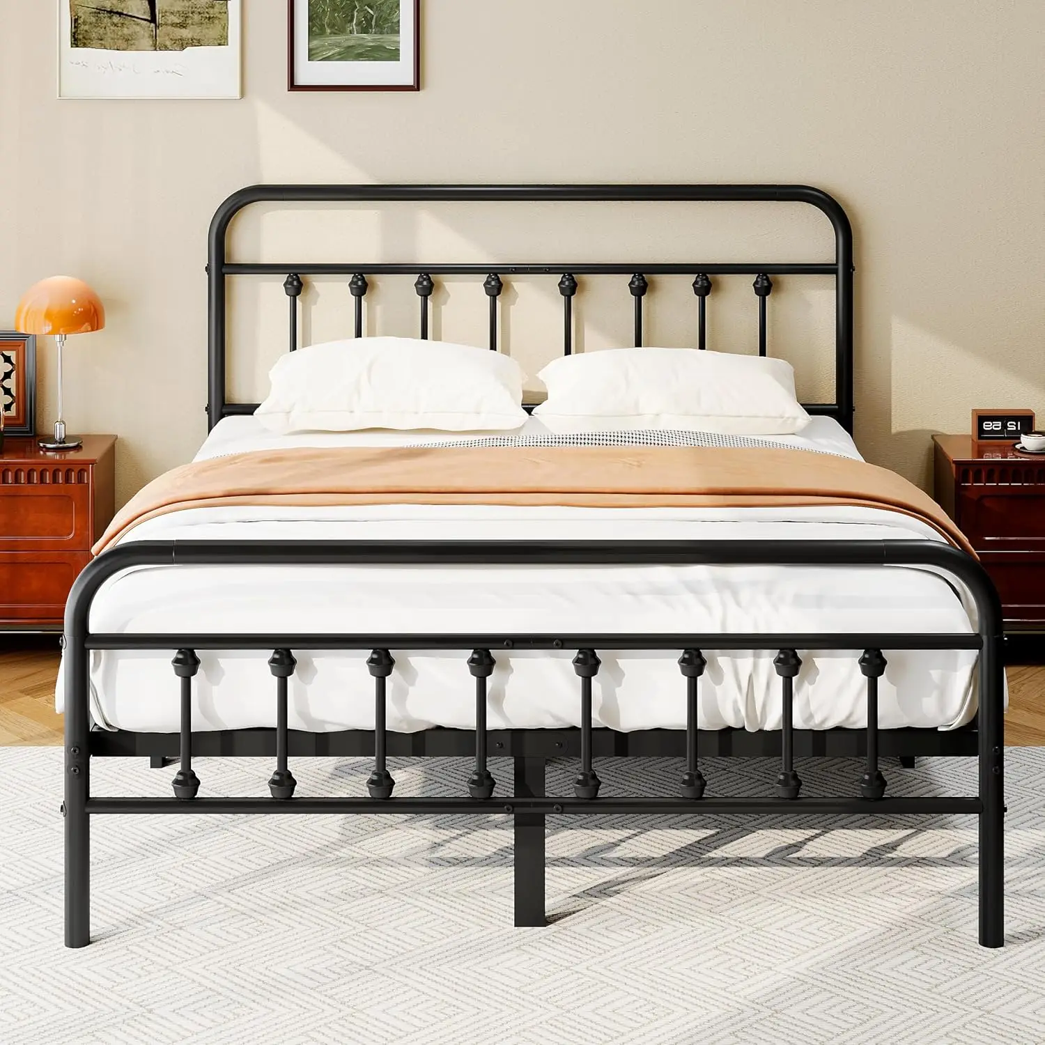 

King Size Metal Platform Bed Frame/Victorian Style Headboard and Footboard/Steel Slat Support/Easy Assembly/No Box, Customized