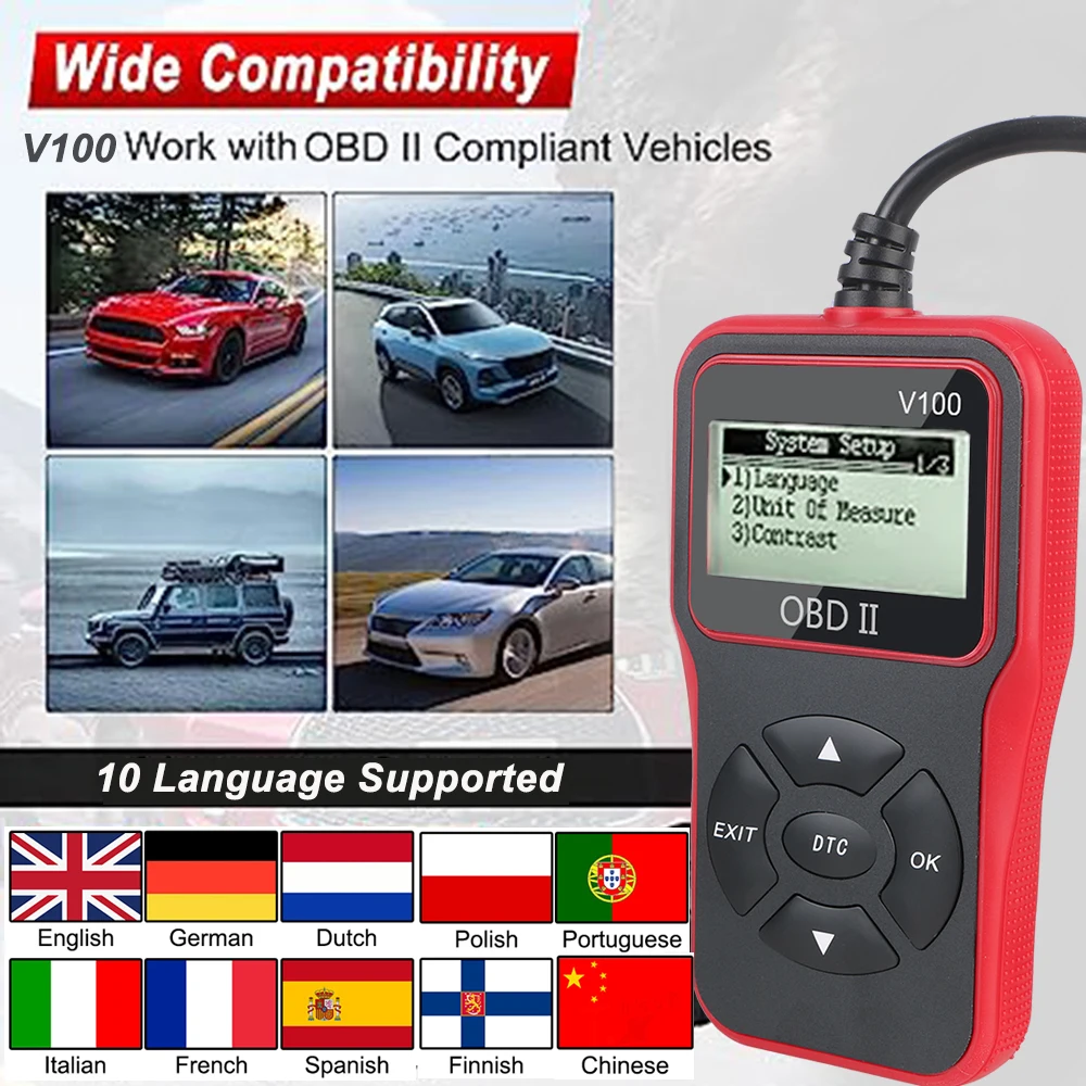 V100 Samochodowe narzędzia diagnostyczne OBD2 Czytnik kodów Cyfrowy wyświetlacz Plug and Play Skaner OBD 2 Tester silnika Akcesoria samochodowe