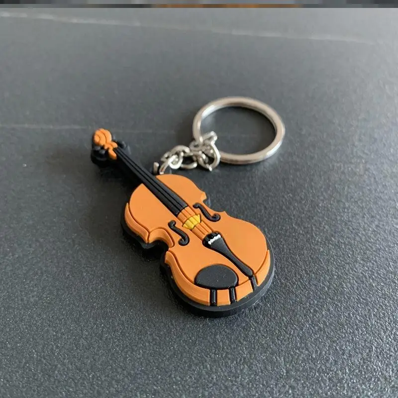 Musical Instrument Silicone Guitar PVC Soft Rubber Keychain Pendant Gift Violin Keychain/Folk Guitar Saxophone Clarinet Keychain