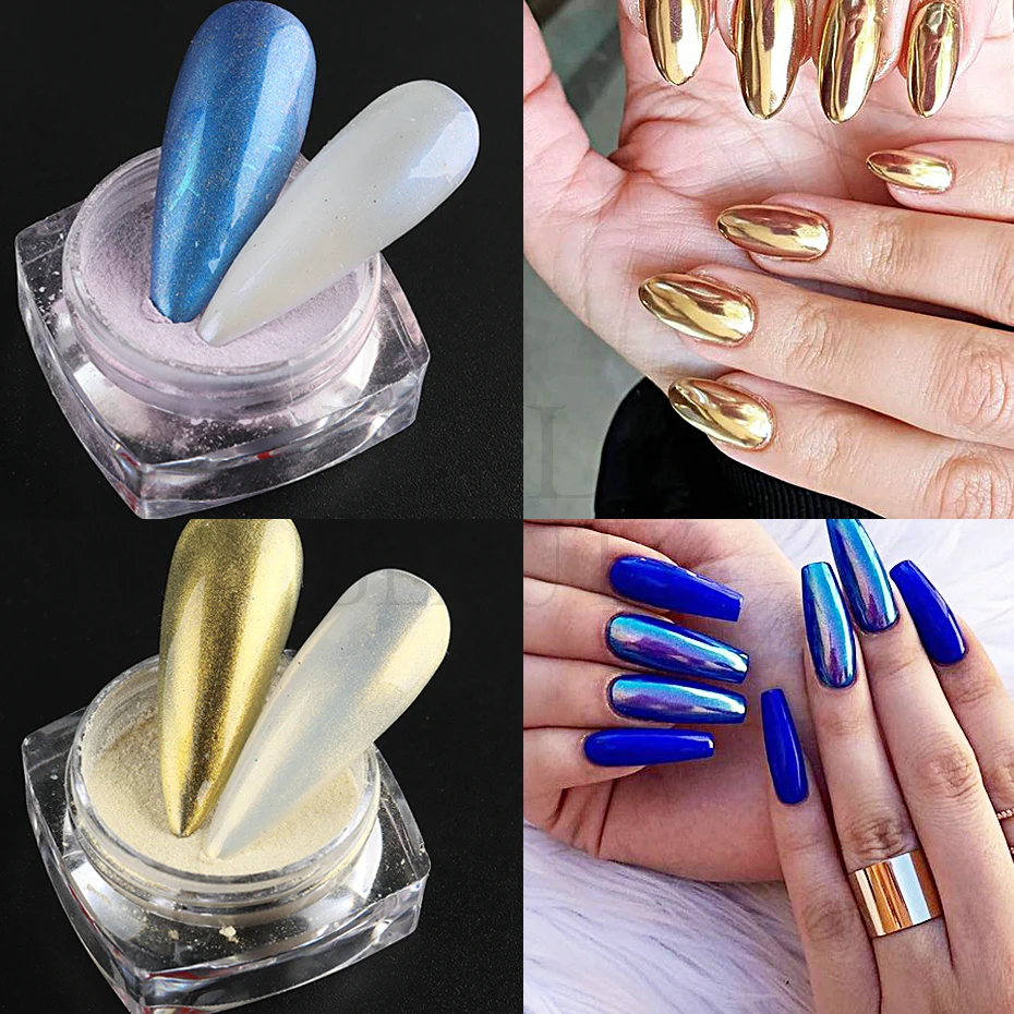 1 zestaw holograficzny Nail Art brokat lustro w proszku Chrome pył efekt pigmentu na lakier żelowy UV Manicure zestaw do dekoracji NLCGH01-08