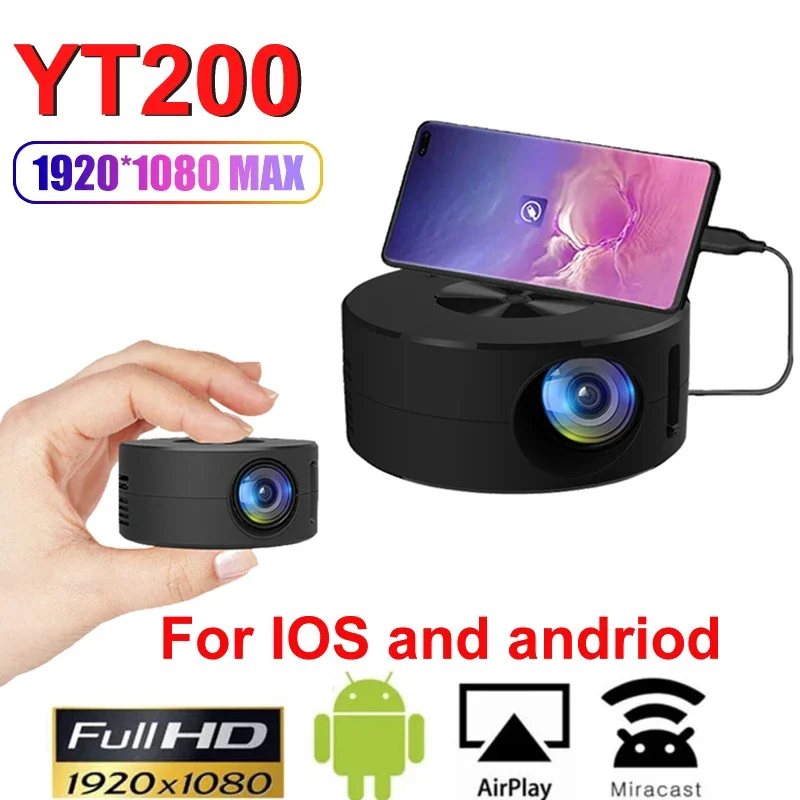 YT200 Smart Projector LED HD TV Video Projector For 4K 1500 Lumens Android Same Screen Home Cinema Outdoor Portable Mini Project