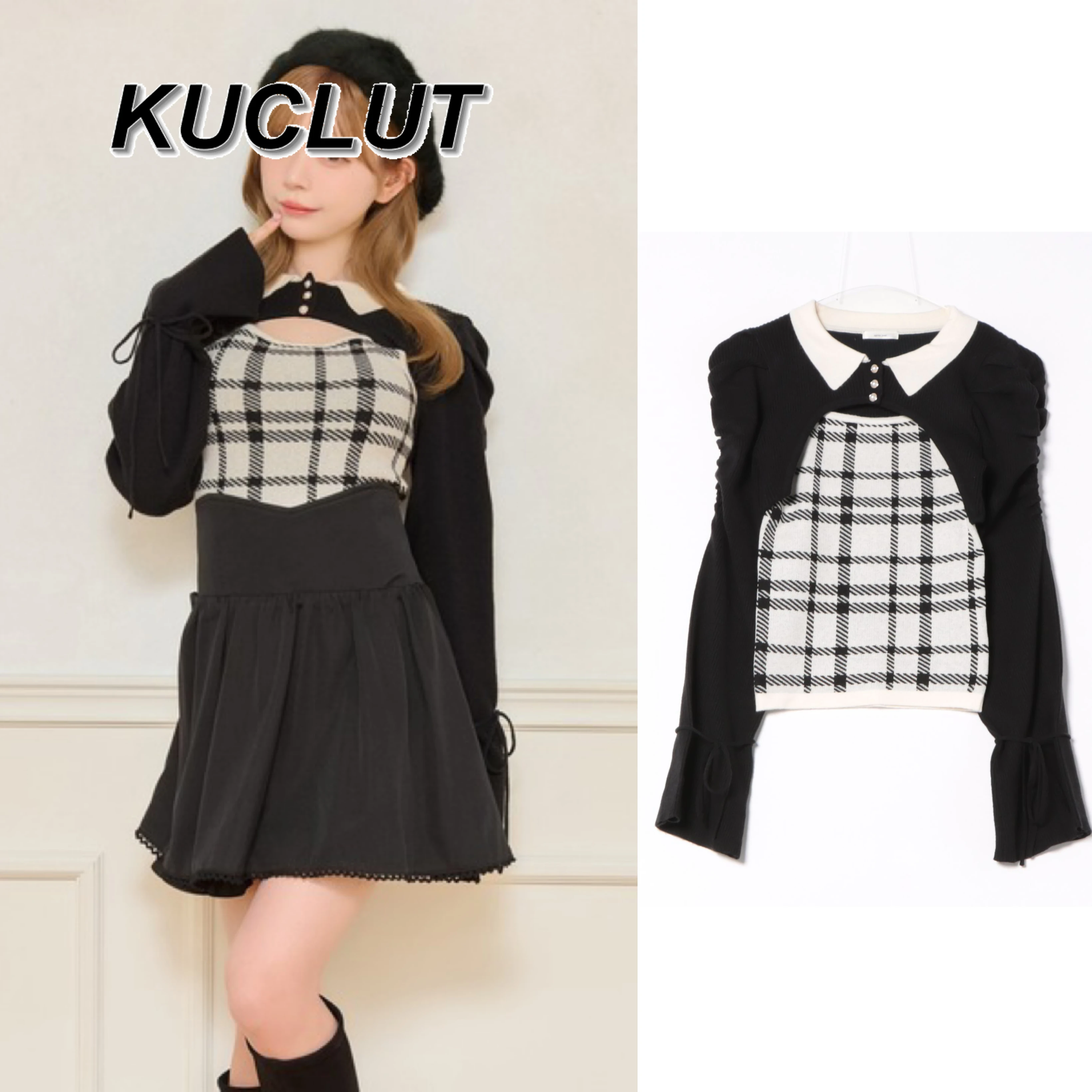 

Fashion Pullover Sweater Japanese Style Bowknot Knitted Camisole Long Sleeve Blouse Set Fashion Women's Tops Autumn Winter