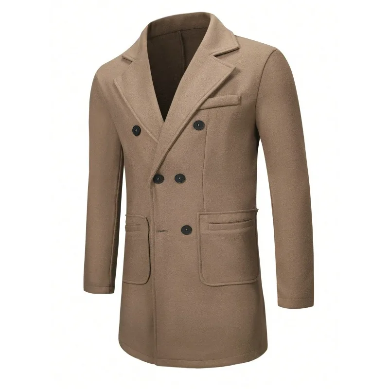 KIDWHXR Herren-Mantel, Herbst-Winter, doppelreihige Jacke aus Wollmischgewebe, Herren, lange Ärmel, mit Taschen, mittellange Länge, lässige Herren-Oberbekleidung. – Detail 16