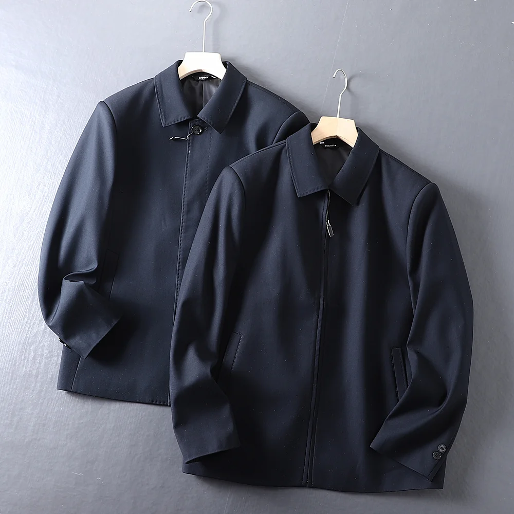 

High-End Cotton Linen Blend Thiened Collar Men's Jaet Casual Busin Spring Autumn Outerwear Straight Hem Stand Fit
