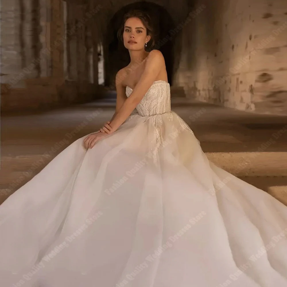 Vestidos de novia elegantes de manga larga para mujer, Vestidos de novia con cuello en forma de corazón, vestido de boda de Palacio, dobladillo, Vestidos largos de fregado 2024