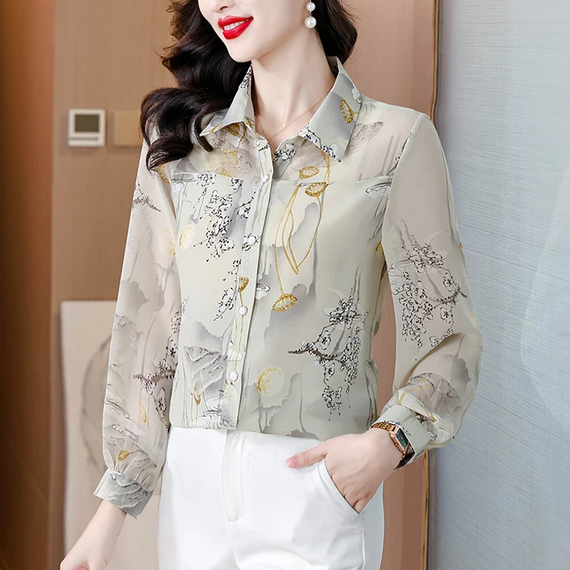 Temperament Loose Woman Printed Shirt Fashion Casual Blouse Elegant Long Sleeve Woman Shirt Holiday Weekend Tops